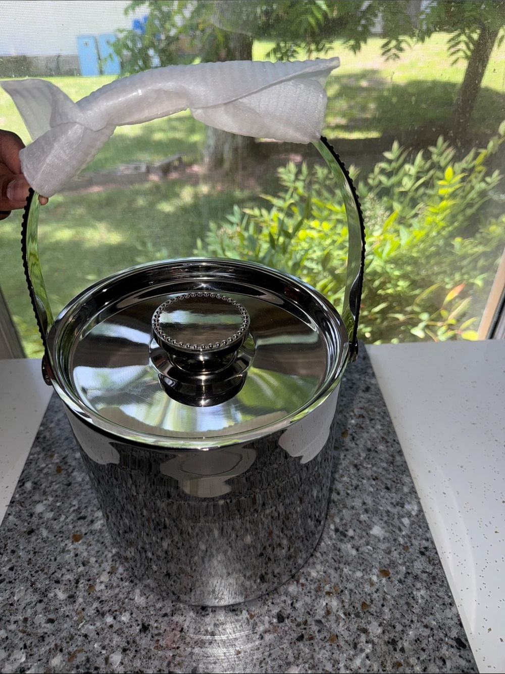 Polished Stainless Steel Ice Bucket with Handle